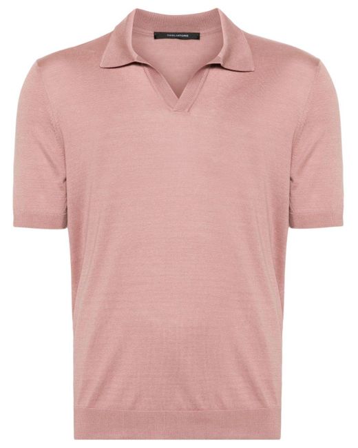 Tagliatore Pink Fine-knit Silk Polo Shirt for men
