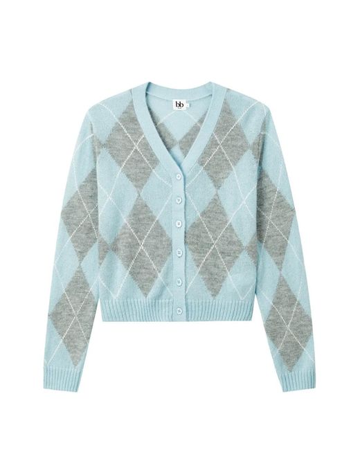 B+ AB Blue Argyle Knit Cardigan