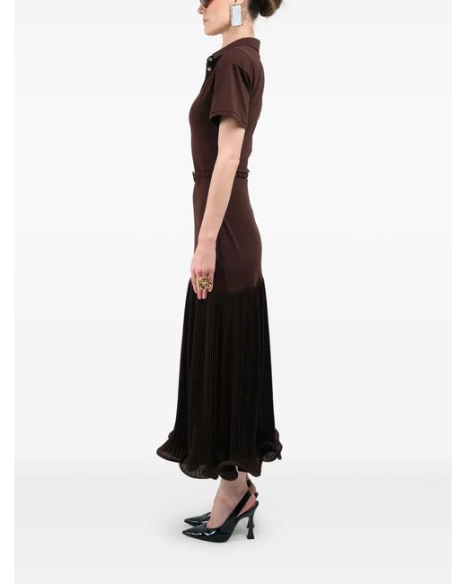ROWEN ROSE Brown Robe-Polo Longue À Design Plissé