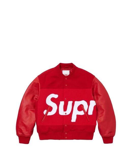 Supreme Chenille Bomberjack Met Logo-Patch in het Red voor heren