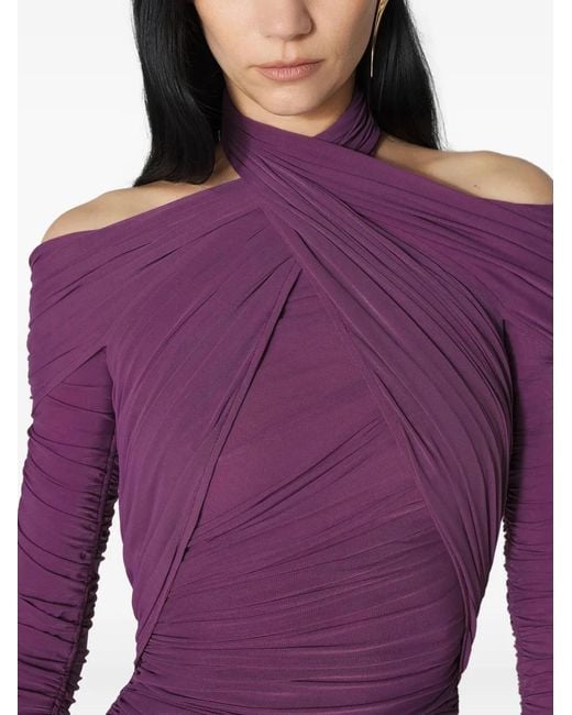 Mugler Purple Draped Midi Dress