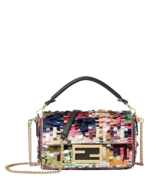 Fendi Blue Mini Logo-Plaque Sequins-Embellishment Bag