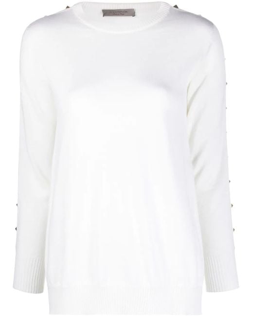 D.exterior White Stud-Embellished Wool Jumper