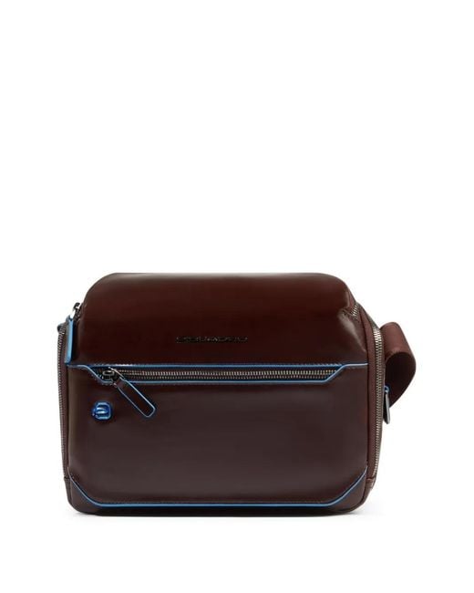 Piquadro Brown Personalizable Leather Crossbody Bag