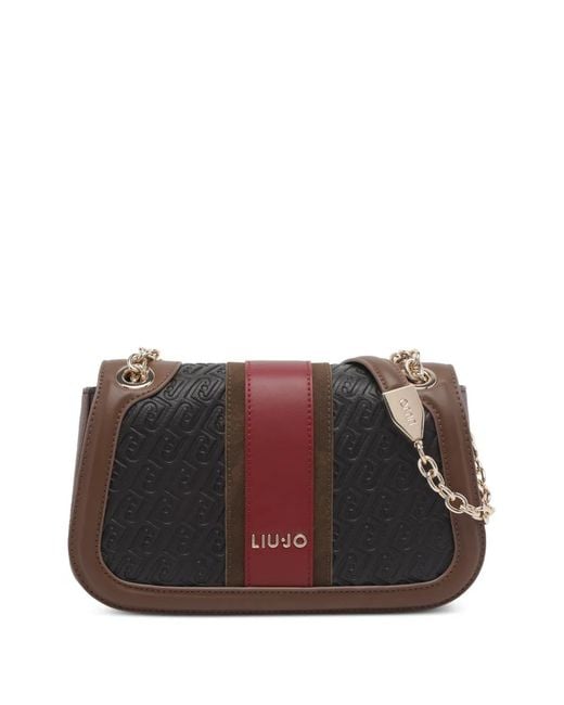 Liu Jo Brown Monogram-Embossed Shoulder Bag
