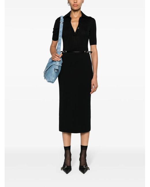 Givenchy Black Belted Wool Midi Dress