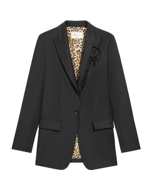 Blumarine Black Embroidered-Logo Single-Breasted Blazer