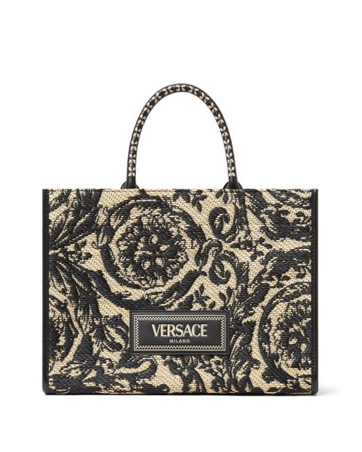 Versace Black Barocco Athena Raffia Tote Bag
