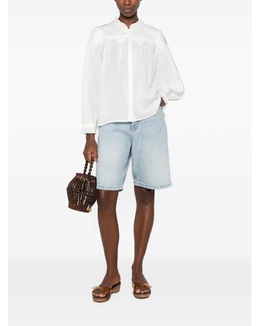 Ba&sh White Tonia Smocked Ruffled Blouse