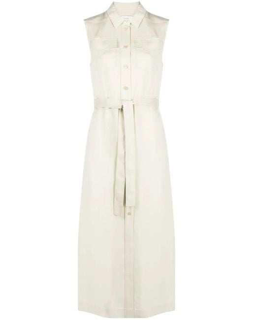 Calvin Klein White Belted Sleeveless Shirt Dress