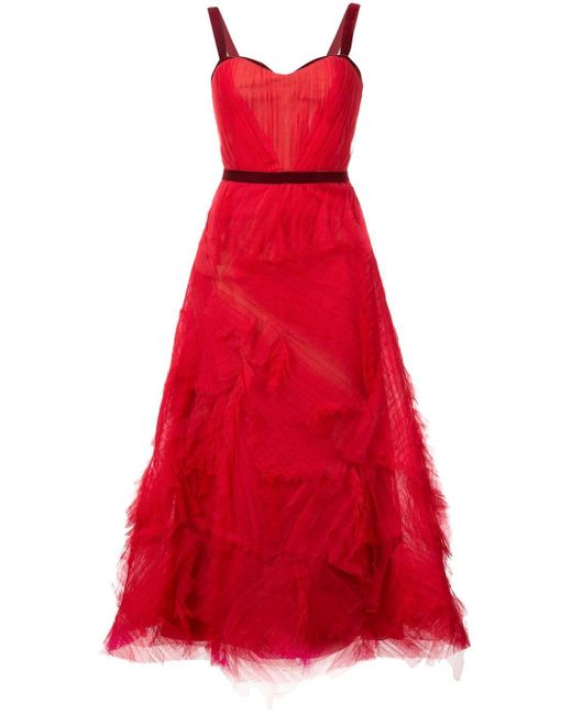 Marchesa notte Red Embellished Tulle Gown