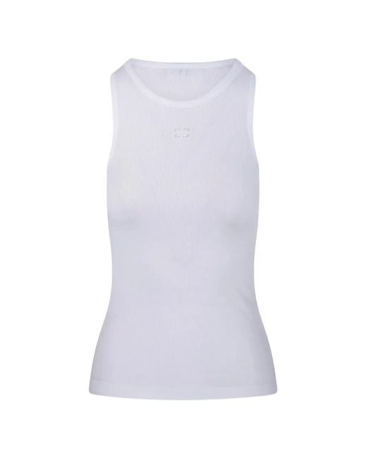 Ganni White Logo-Embroidered Ribbed Tank Top