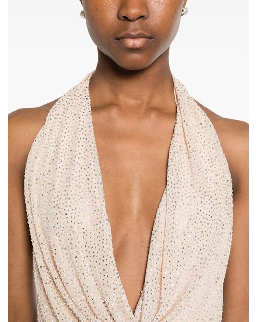 Twentyfourhaitch White Crystal-Embellished Halterneck Mini Dress