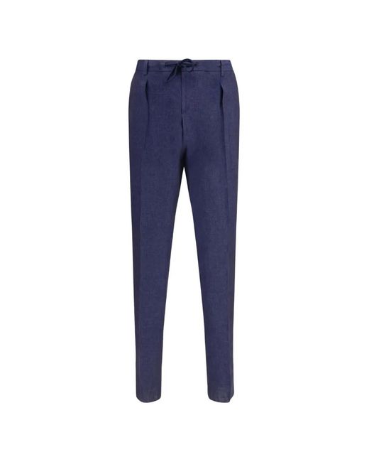 Gi Capri Blue Drawstring Linen Trousers for men