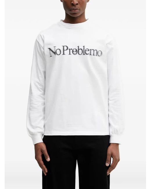 No Problemo White T-Shirt Décontracté À Logo Imprimé Et Manches Longues for men