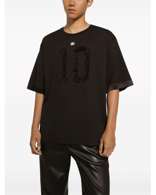 Short-sleeved T-shirt with sequin embellishment Dolce & Gabbana de hombre de color Black
