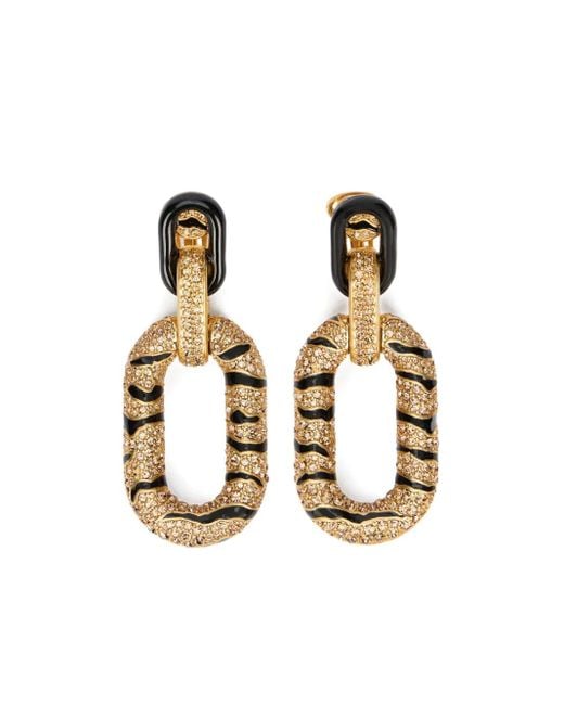 Roberto Cavalli White Tiger-Stripes Crystal-Embellishment Earrings