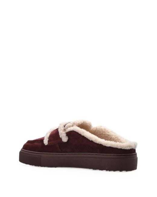 Inuikii Brown Shearling-Trim Leather Mules