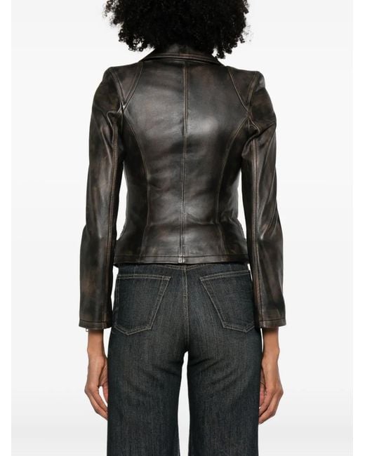 S.W.O.R.D Gray Zip-Up Leather Jacket