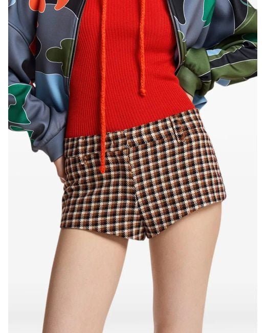 Essentiel Antwerp Brown Checked Wool-Blend Shorts