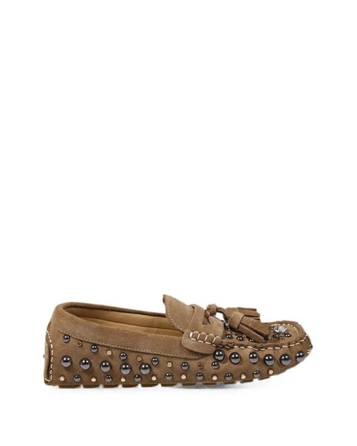 strategia shoes Brown Stud-Embellished Tassel Loafers