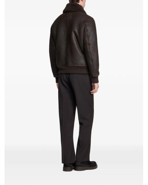 Sandro Black Shearling Wing-Collar Jacket for men