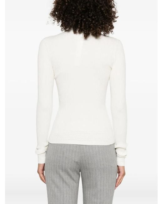 Twinset White Ribbed Mock-Neck Top