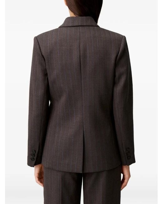 Claudie Pierlot Brown Striped Double Buckle Suit Jacket