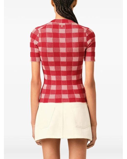 AMI Checkered Wool And Cotton Short-Sleeve Sweater