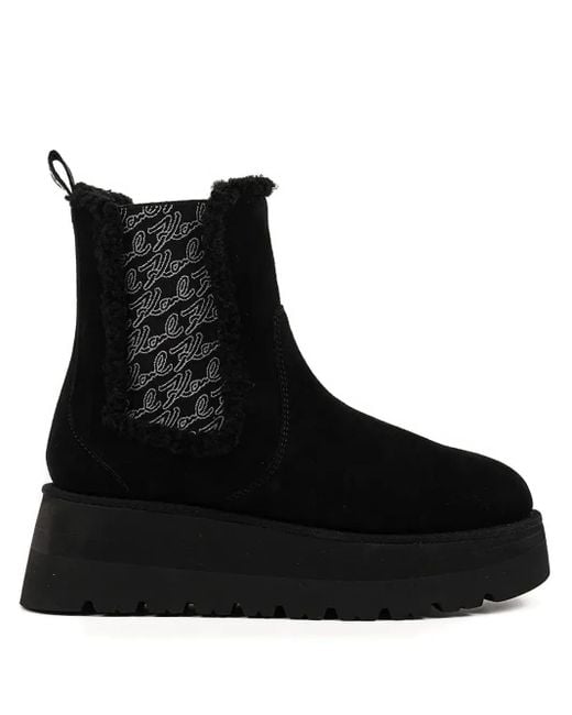 Karl Lagerfeld Black Skylar Logo-Detail Platform Ankle Boots