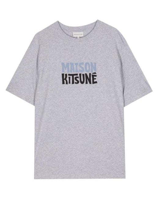 Maison Kitsuné Gray Logo-print Cotton T-shirt for men