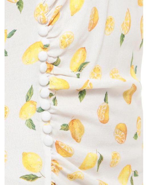 Mar De Margaritas Metallic Karin Lemon-Print Ruched Mini Dress