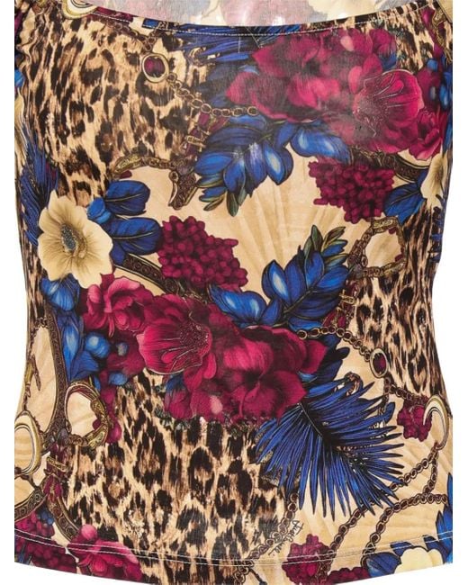 Just Cavalli Red Mix-Print Keyhole Top