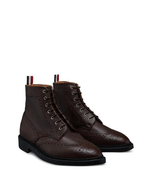 Thom Browne Black Leather Wingtip Boots for men