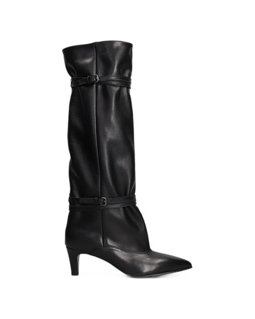 strategia shoes Black Buckled Leather Knee-High Boots