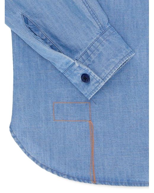 Fortela Blue Chest-Pockets Chambray Overshirt for men