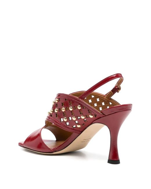 Evaluna Red Stud-Embellishment Sandals