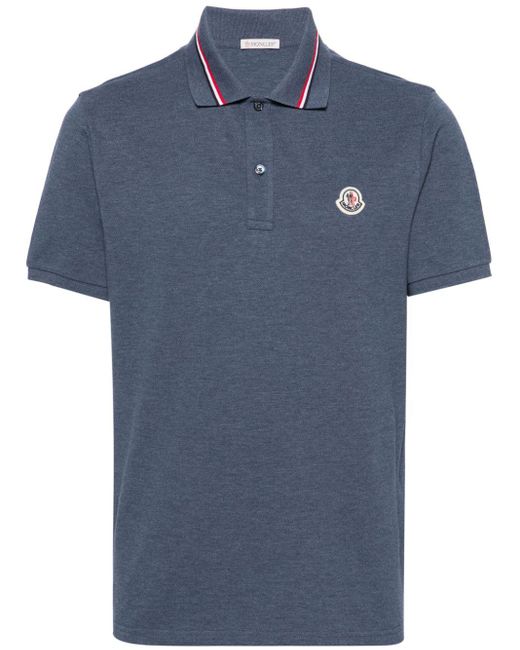 Moncler Blue Logo-patch Piqué Polo Shirt for men