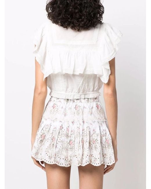 LoveShackFancy White Ruffle-trim Cropped Top