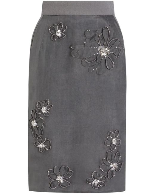 Dolce & Gabbana Gray Floral-Appliqué Midi Skirt