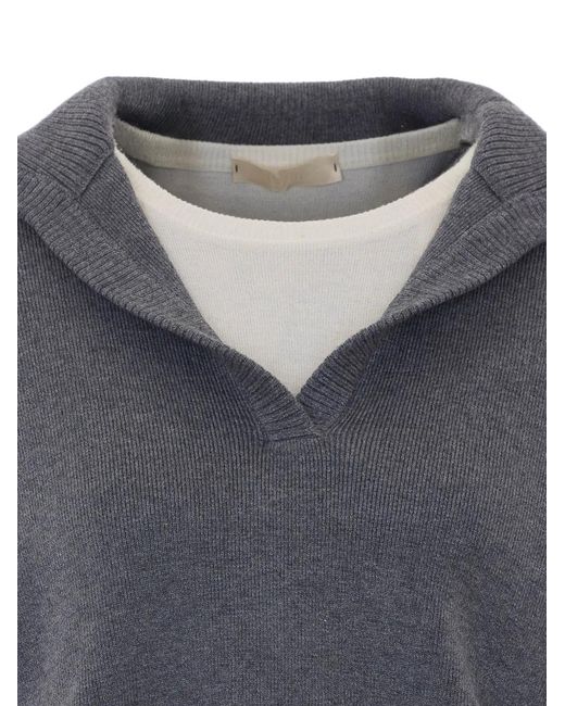 ELEH Blue Layered-Effect Cropped Sweater