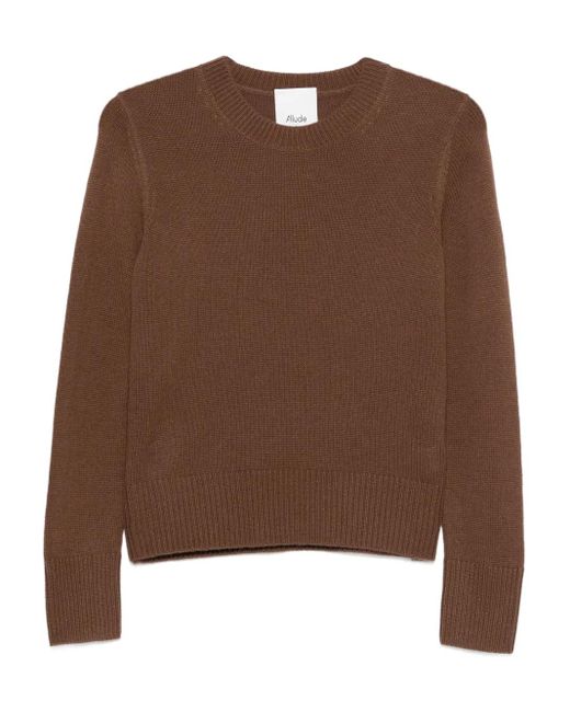 Allude Women's Brown Round-Neck Cashmere Sweater