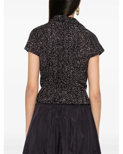 Susanne Bommer Black Metallic-Effect Tie-Fastening Top