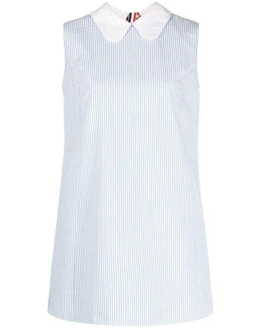 Thom Browne White Striped Cotton-seersucker Minidress