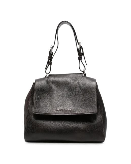 Orciani Black Sveva Foldover-Top Grained-Leather Tote Bag