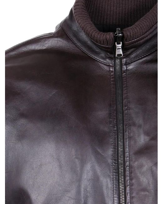 Barba Napoli Gray Ribbed Leather Jacket for men