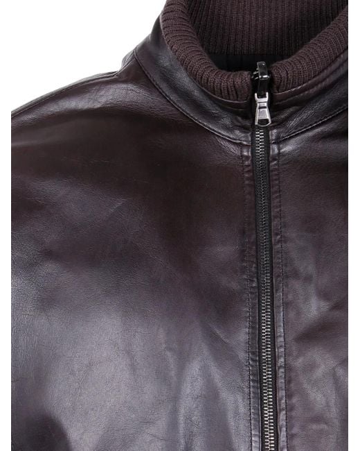 Barba Napoli Gray Ribbed Leather Jacket for men