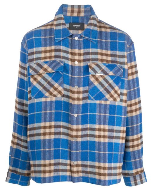 Represent Blue Checkered Buttoned Flannel Shirt for men