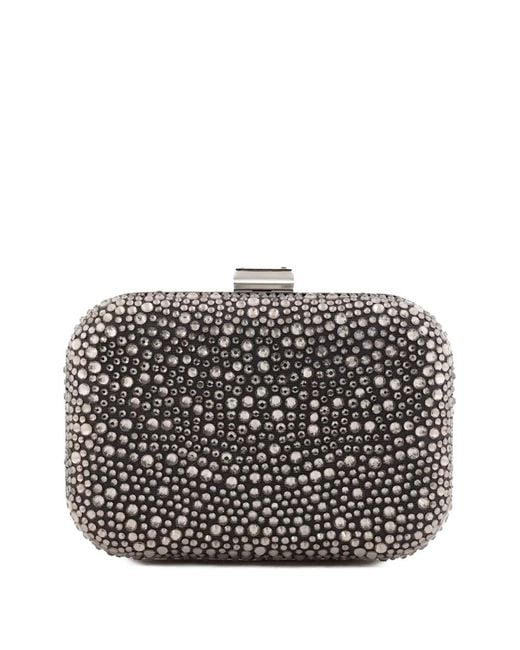 Gemy Maalouf Gray Crystal-Embellished Crepe Clutch Bag