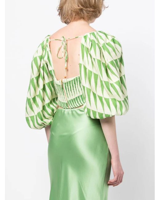 Cala De La Cruz Green Sami Leinenoberteil Mit Print